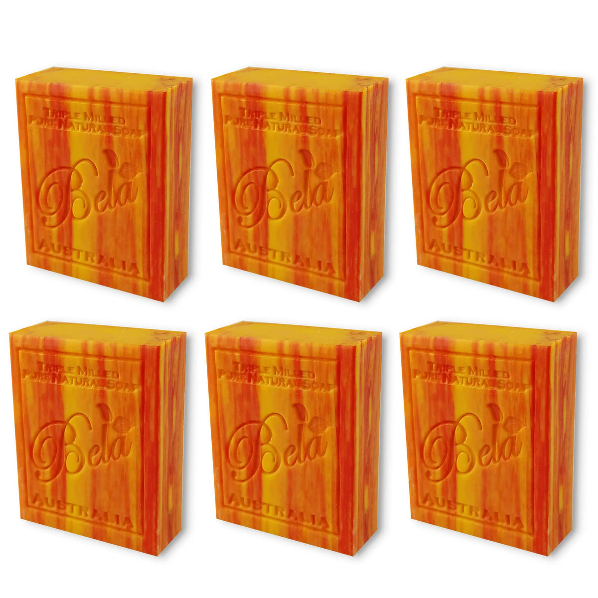 Bela Pure Natural Soaps Peach Triple Milled Moisturizing Soap Bars 6 Pack - 3.3 Oz Each