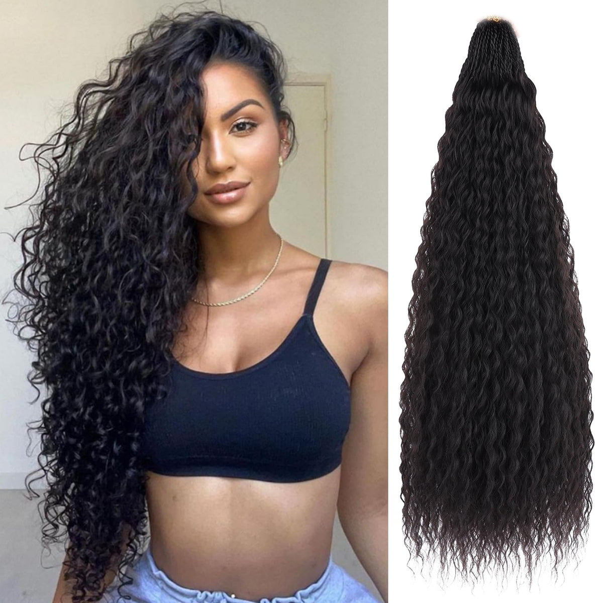 Zrq 24&quot; Pre Looped Micro Brazilian Braids Curly Crochet Hair Extensions - Water Wave, Synthetic