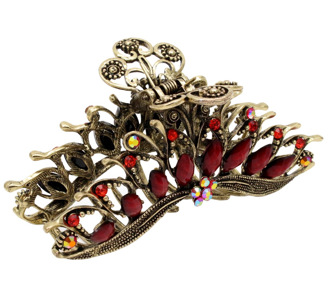 Fashion & Lifestyle Red Metal Alloy Hair Claw Clip - Strong Non-Slip Barrette For Thick Hair