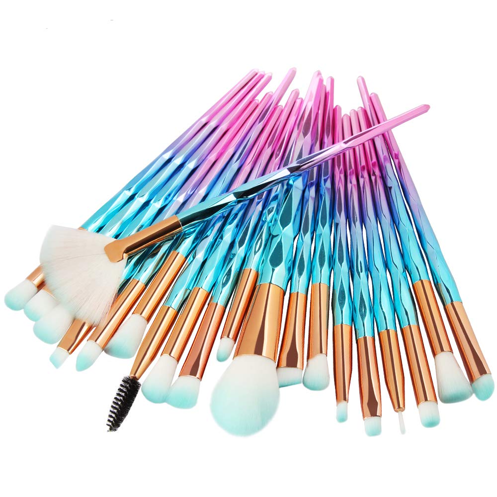 Kolight® 20Pcs Cosmetic Makeup Brushes Set - Eye Shadow, Eyeliner, Lip, Foundation, Blue Pink