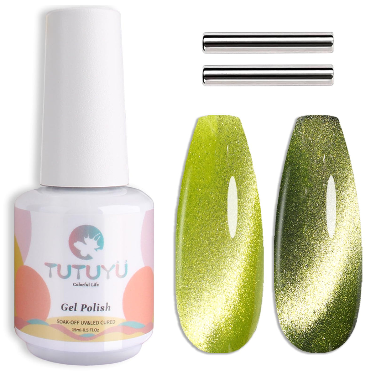 Tutuyu Lime Green Cat Eye Gel Nail Polish - Holographic Magnetic Manicure, 0.51 Fl Oz