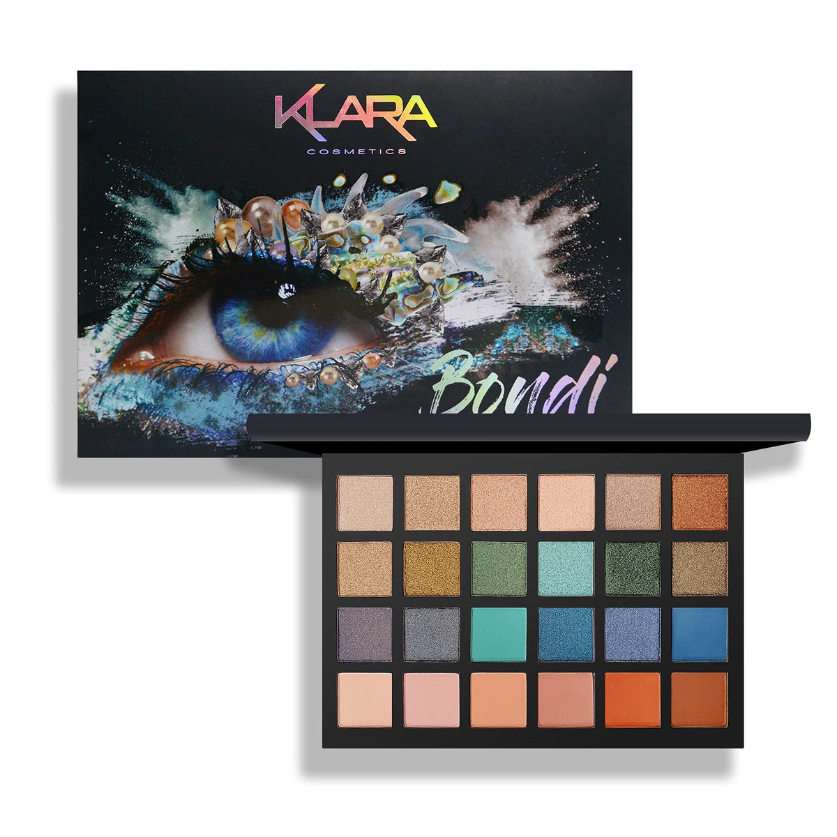 Klara Cosmetics 24 Eyeshadow Palette - Matte, Shimmer & Metallic Finishes - Bondi 2.5 oz