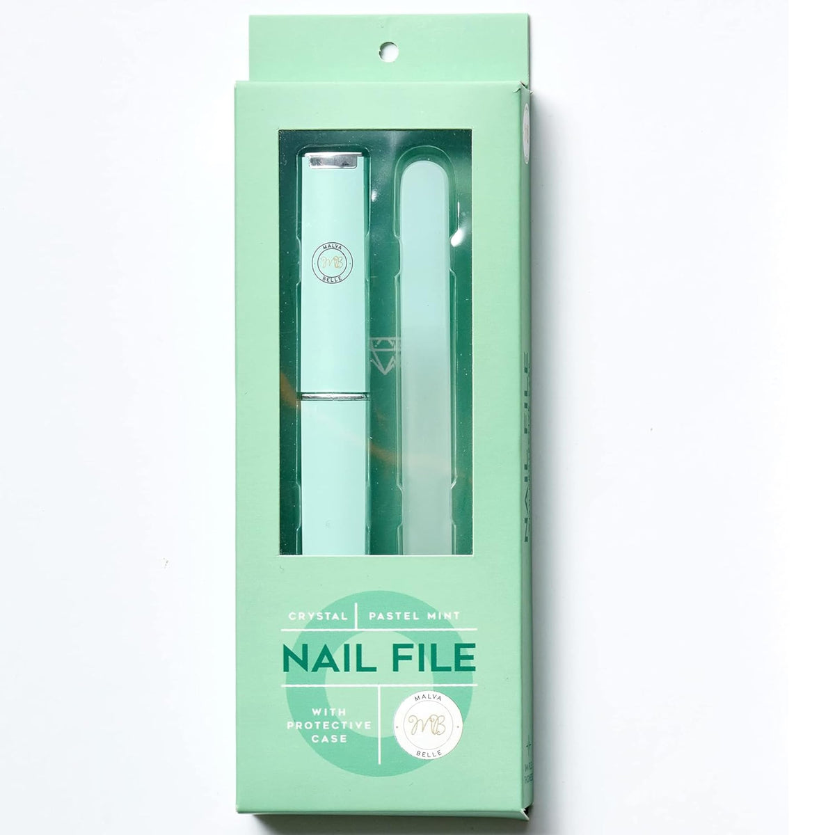 Malva Belle Mint Green Crystal Glass Nail File Set - Heavy Duty For Natural & Gel Nails, 3Mm