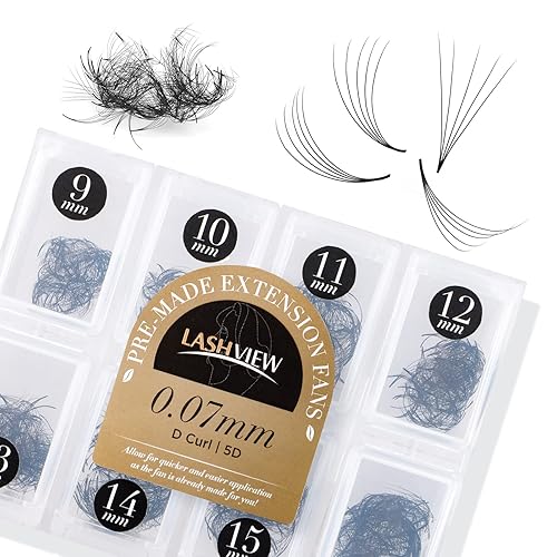 LASHVIEW 1000 Premade Volume Fans 9-16mm, 5D/10D C/D Curl, Handmade Ey