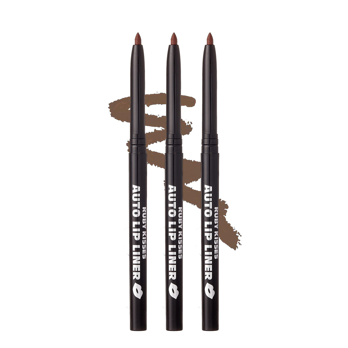 Ruby Kisses Auto Lip Liner Pencil - Long Lasting, Non-Fading, Smooth, Cappuccino (3 Pack)