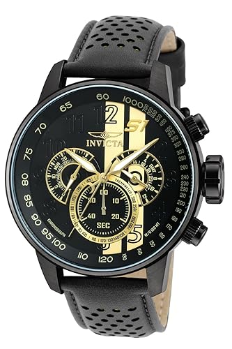 Invicta Men'S 19289 S1 Rally 48Mm Black Leather Quartz Watch - Gold Accents