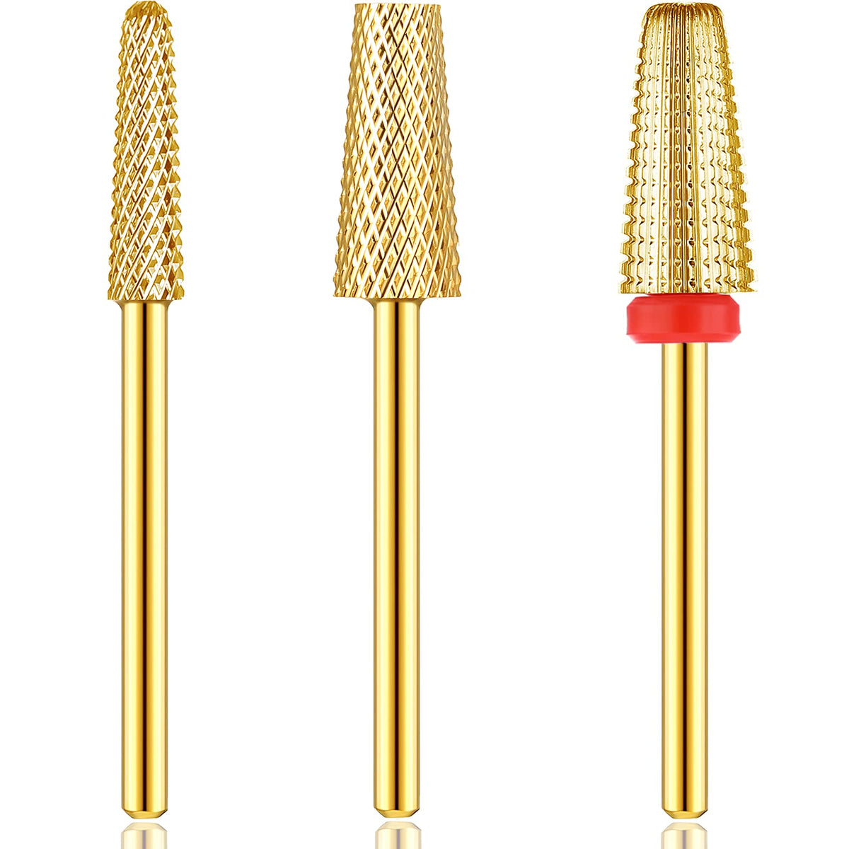 Outus 3-Piece Nail Drill Bits Set - Tapered Carbide 5 In 1 For Acrylic & Gel Removal, Golden