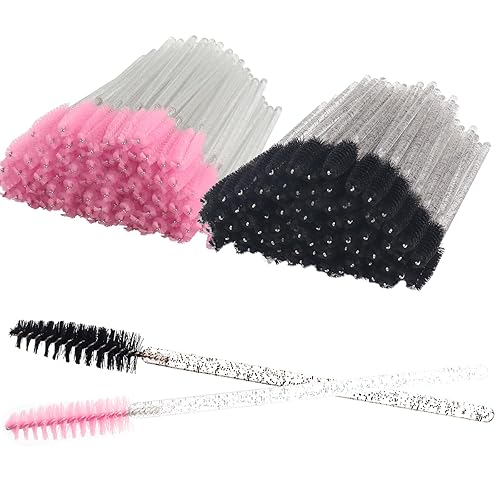 Myaokue-Up 300Pcs Disposable Mascara Wands & Eyebrow Brushes - Pink/Black Makeup Kit