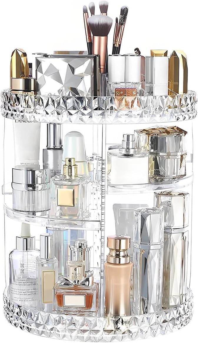 Zhiai 360 Rotating Makeup Organizer - Large Capacity Clear Diamond Carousel For Cosmetics And Perfume