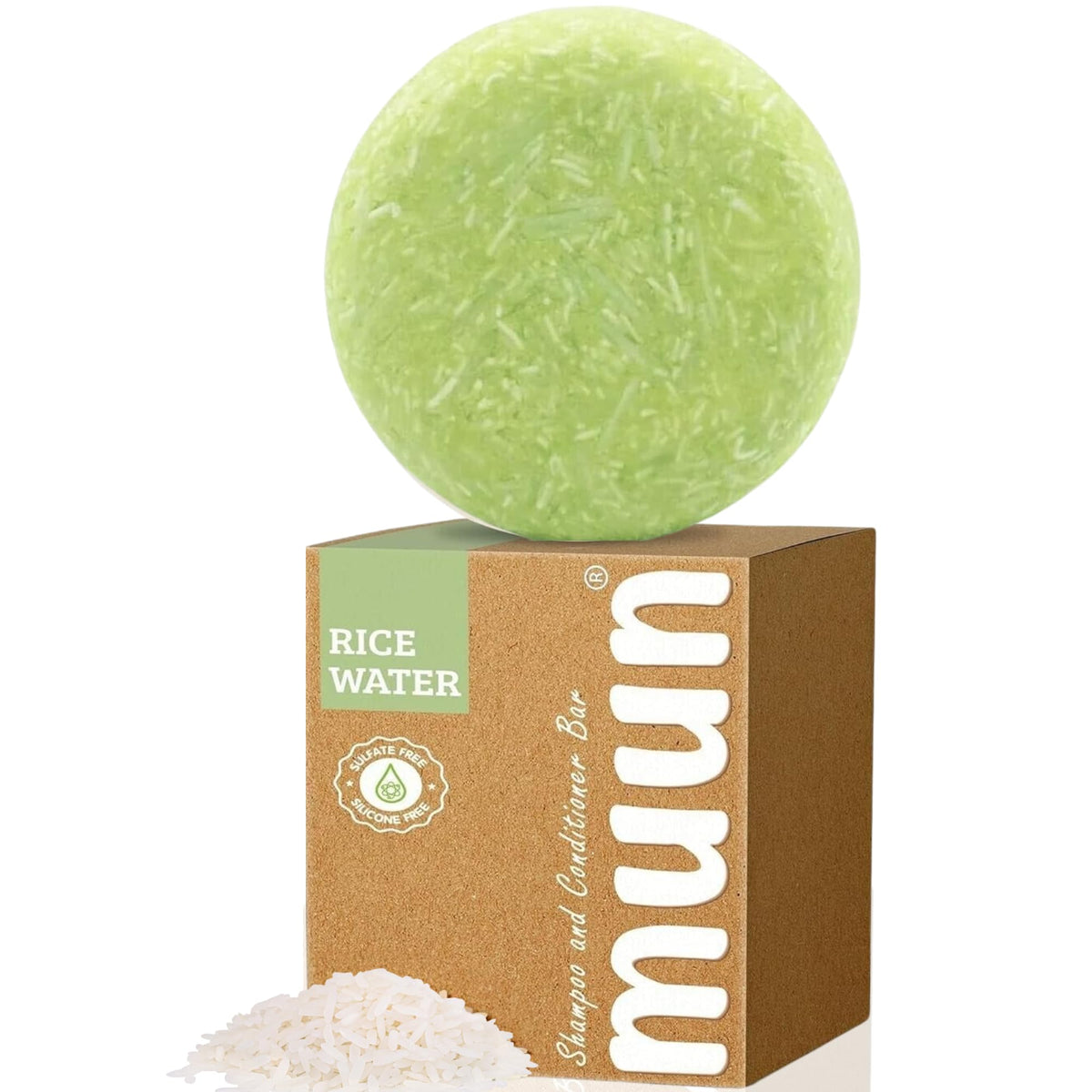 Muun Rice Water Shampoo Bar For Hair Growth, Moisturizing, Sulfate & Silicone Free, 2.1Oz