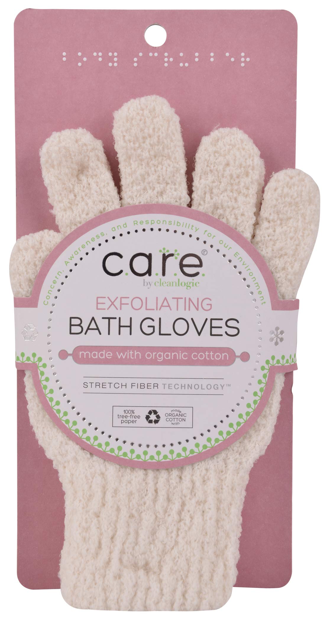 Cleanlogic Organic Exfoliating Bath & Shower Gloves - Natural Cotton, 1 Pair