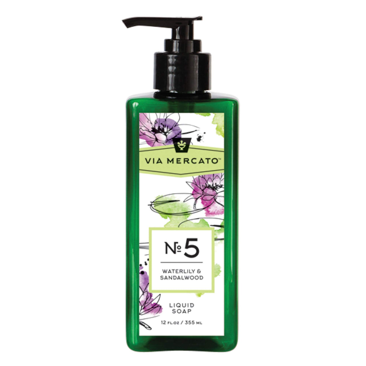 Via Mercato Liquid Soap With Shea Butter, 12 Oz - Waterlily & Sandalwood Scent