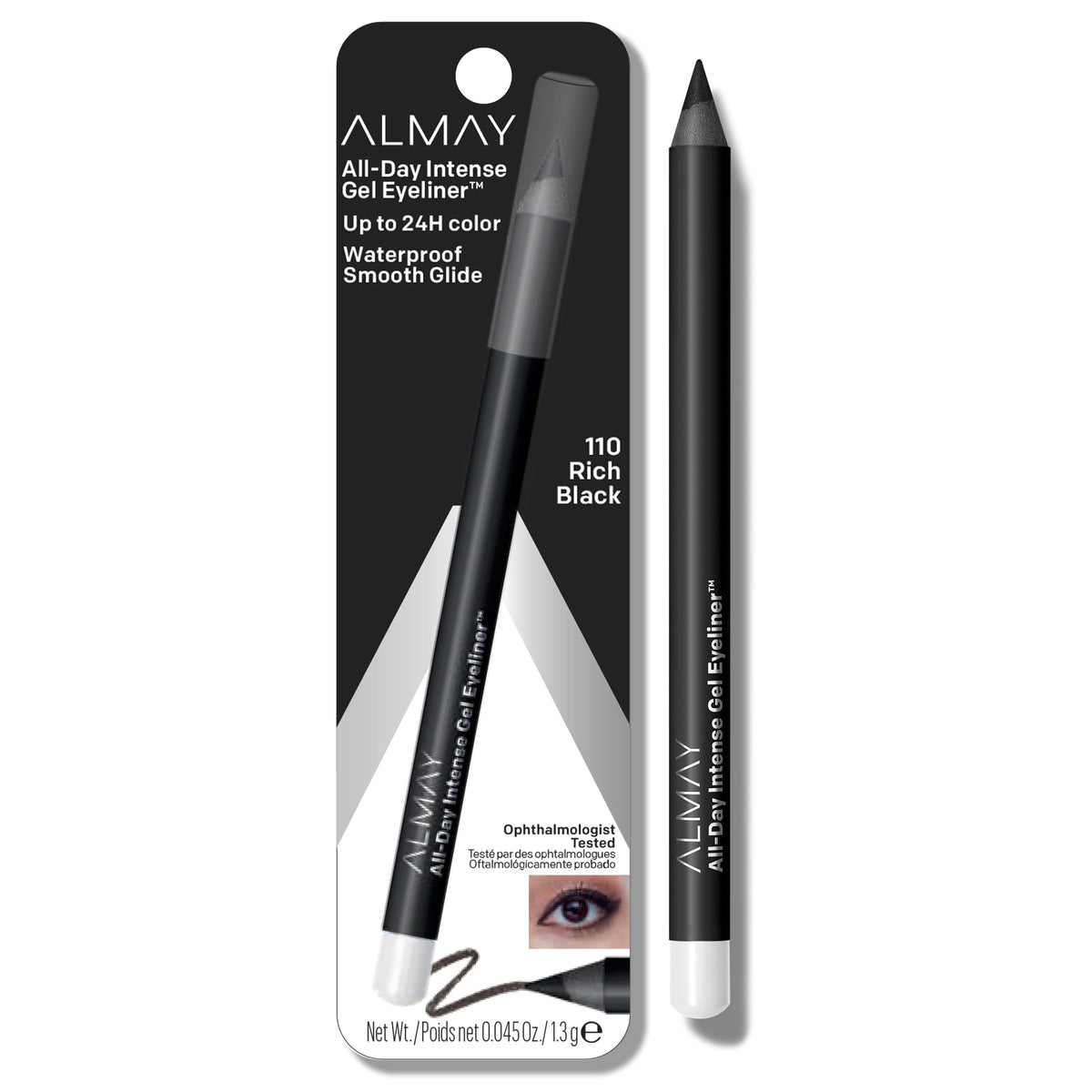 Almay Waterproof Gel Eyeliner, Fade-Proof Liner Pencil, 110 Rich Black, 0.045 Oz