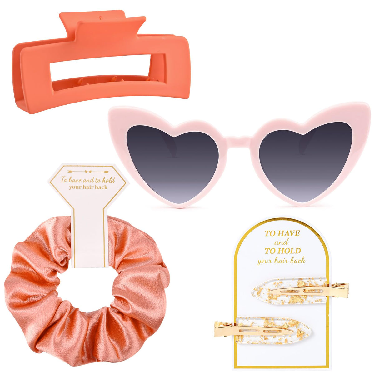 Aileam 4 Pcs Bridesmaid Proposal Gifts - Hair Clips, Scrunchies, Sunglasses, Rose Gold