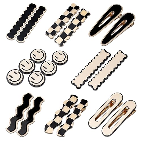 Magicsky 16 Pcs No Bend Hair Clips - Black White Checker Barrettes For Women & Girls