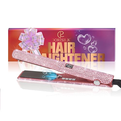 DORISILK 2 in 1 Hair Straightener & Curler, Titanium Flat Iron, Soft Pink, 480°F High