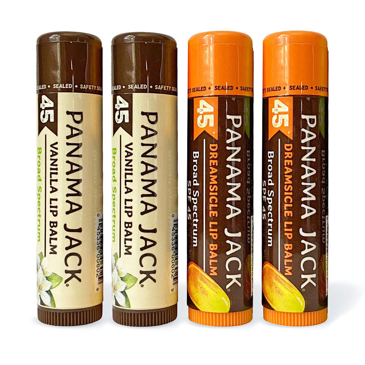 Panama Jack Sunscreen Lip Balm Spf 45, Flavor Pack, Broad Spectrum Uva-Uvb Protection, 4 Count