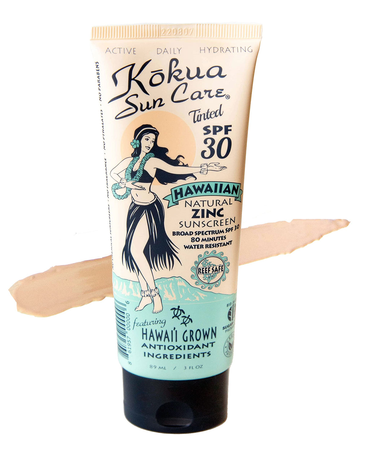 Kokua Sun Care Tinted Zinc Oxide Sunscreen Spf 30, 3 Fl Oz, Reef Safe, Vegan, Moistur