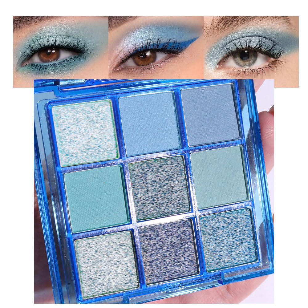 Cakaila Sapphire Blue Smoky Eye Shadow Palette - Highly Pigmented, Waterproof Glitter Cream Eyeshadow