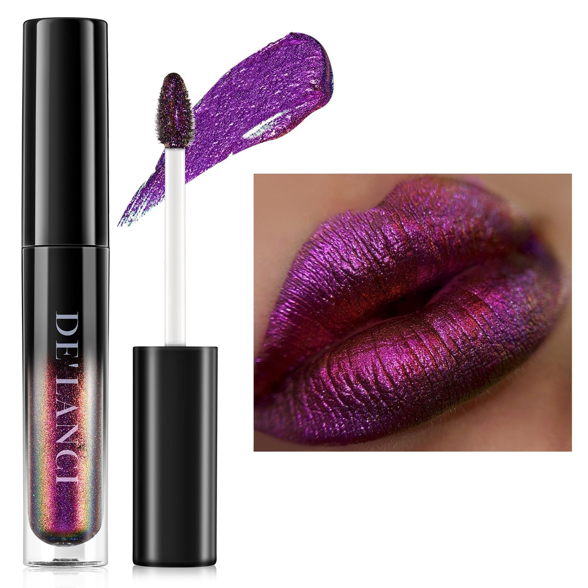 Oygcee Chameleon Liquid Lipstick - Purple Brown Green Shimmer Gloss, Waterproof, 0.2 Fl Oz