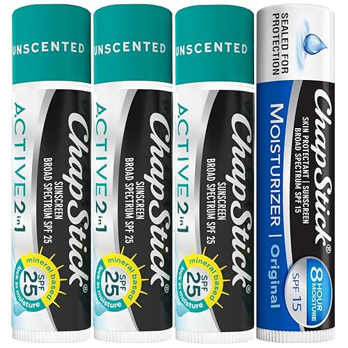 Chapstick Lip Sunscreen Bundle - Spf 25 Unscented Balm & Spf 15 Moisturizer, 4 Piece Set