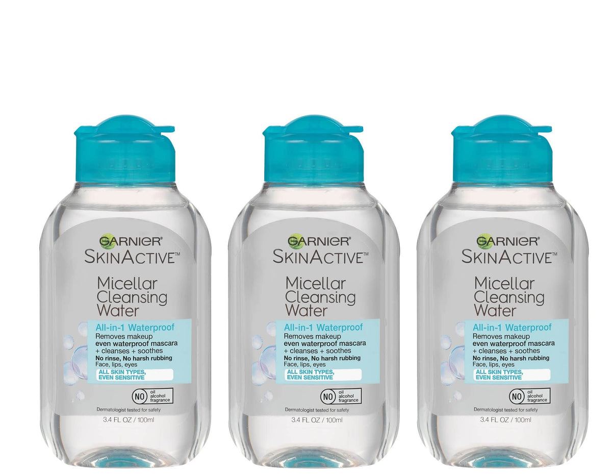 Garnier Skinactive Micellar Cleansing Water, Waterproof Makeup Remover, 3.4 Oz, 3 Pack