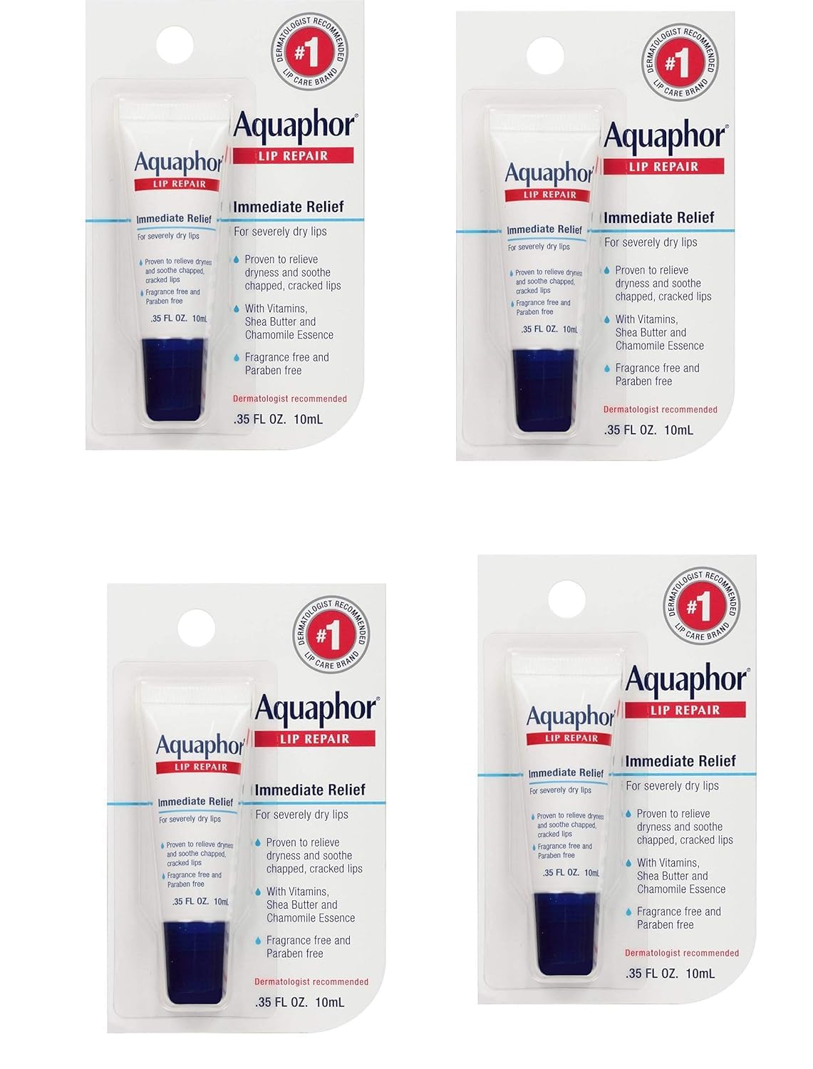 Aquaphor Lip Repair Ointment, 4 Pack Of 0.35 Fl Oz - Soothes Dry, Chapped Lips