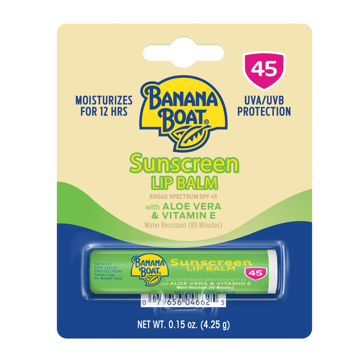 Banana Boat Sunscreen Lip Balm Spf 45 With Aloe Vera & Vitamin E, 0.15Oz - Moisturizing Lip Spf