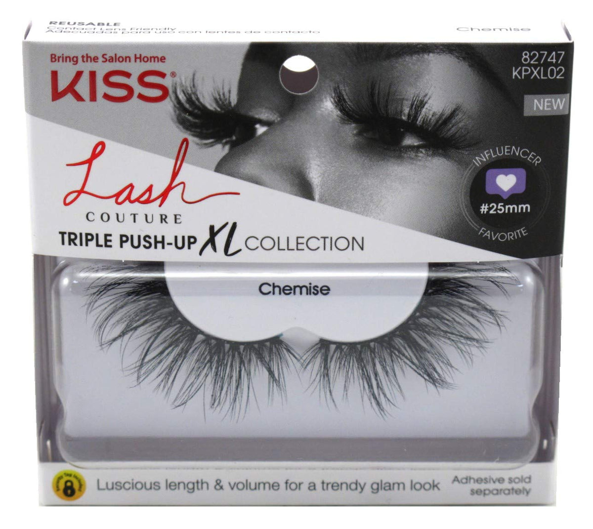 Kiss Lash Couture Triple Push-Up Xl Chemise - Black Faux Mink, Pack Of 3