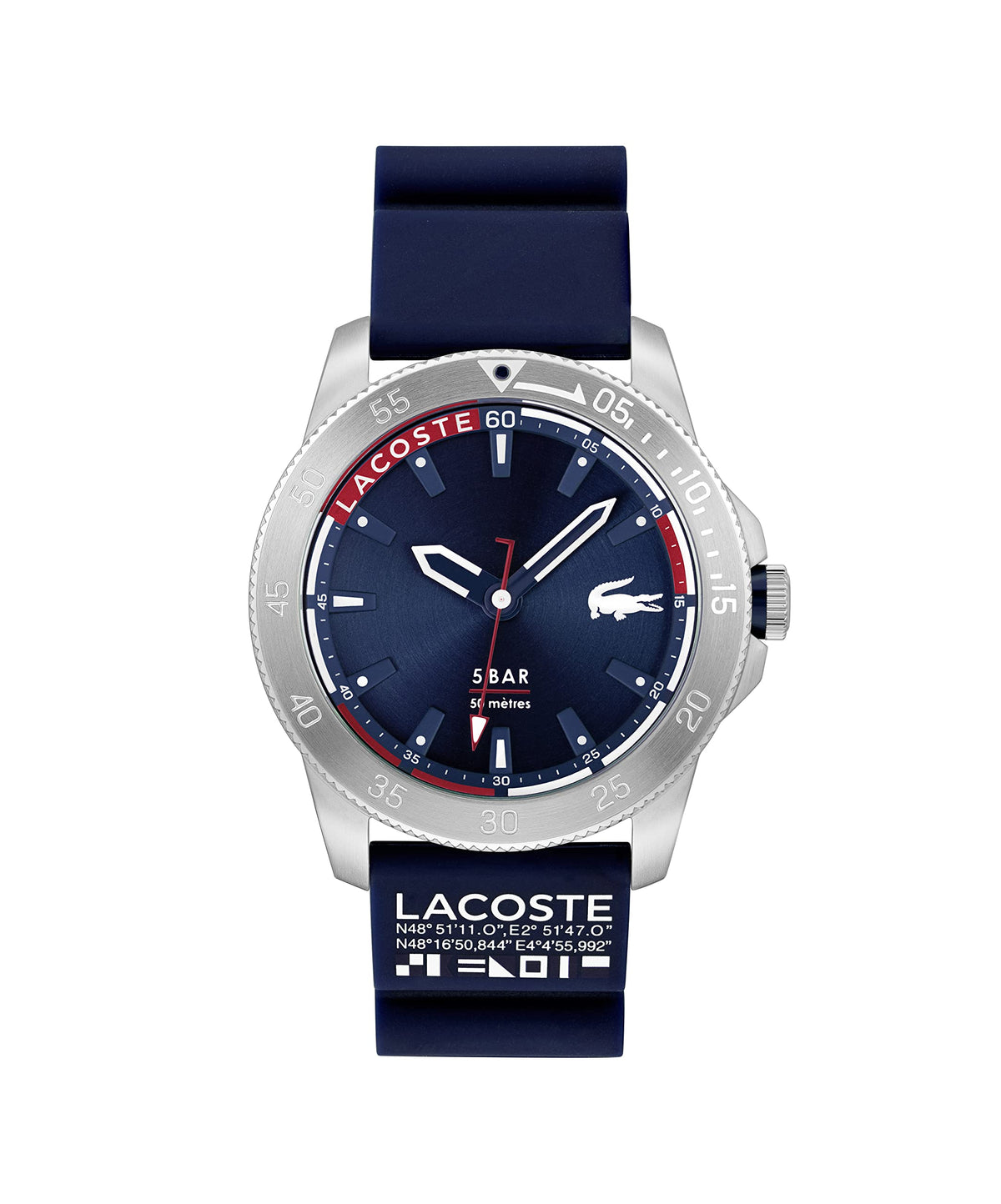 Lacoste Regatta Men'S Blue Quartz Watch With Stainless Steel & Silicone Strap, Model 2011202