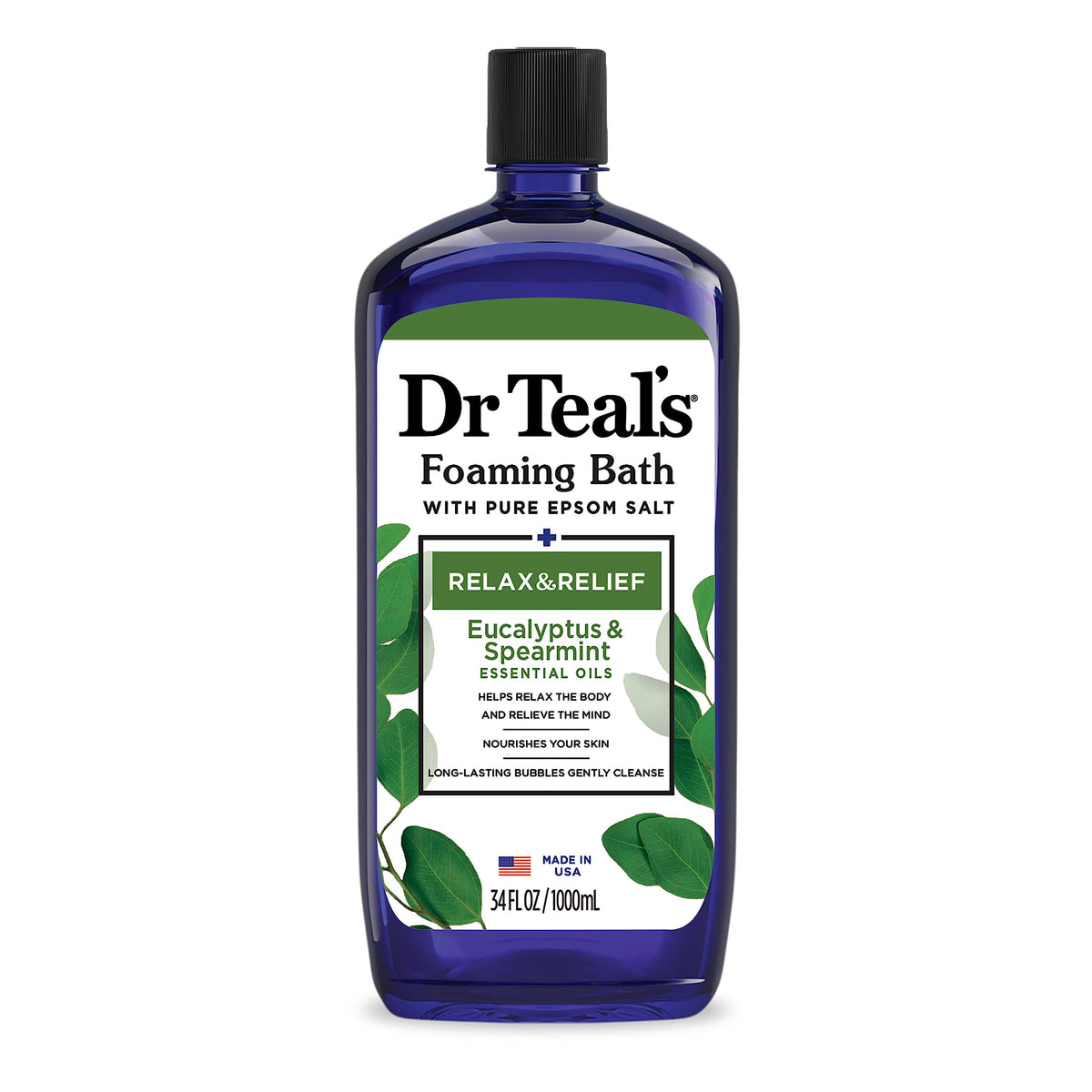 Dr Teal'S Epsom Salt Foaming Bath, Relax & Relief With Eucalyptus & Spearmint, 34 Fl Oz