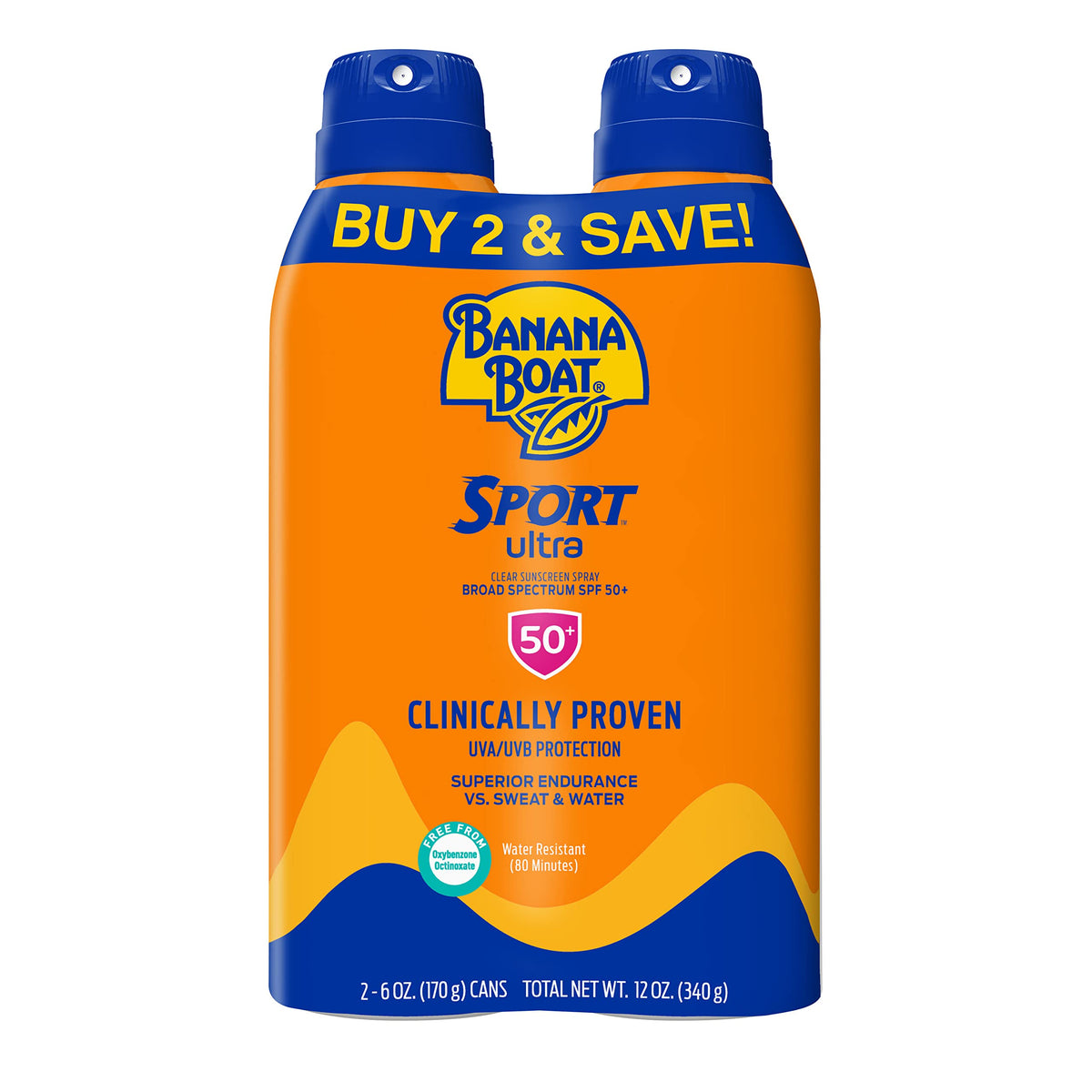 Banana Boat Sport Ultra Spf 50 Sunscreen Spray Twin Pack - Water Resistant, Oxybenzone Free, 6Oz