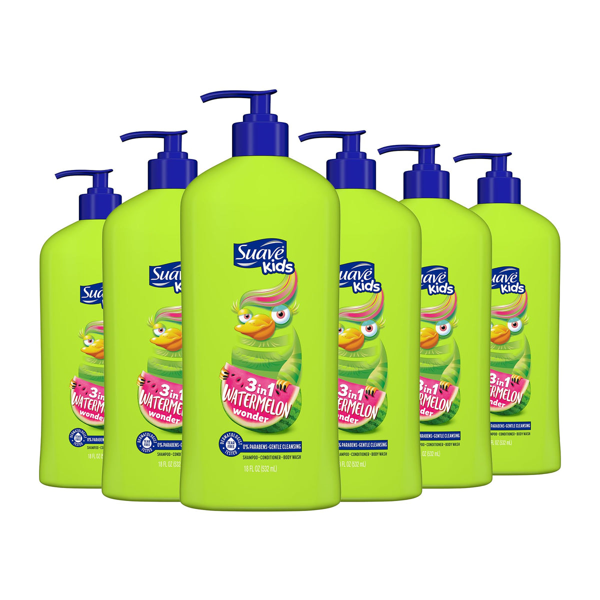 Suave Kids 3-In-1 Tear Free Body Wash, Shampoo & Conditioner, Watermelon Wonder, 18 Oz, 6 Pack