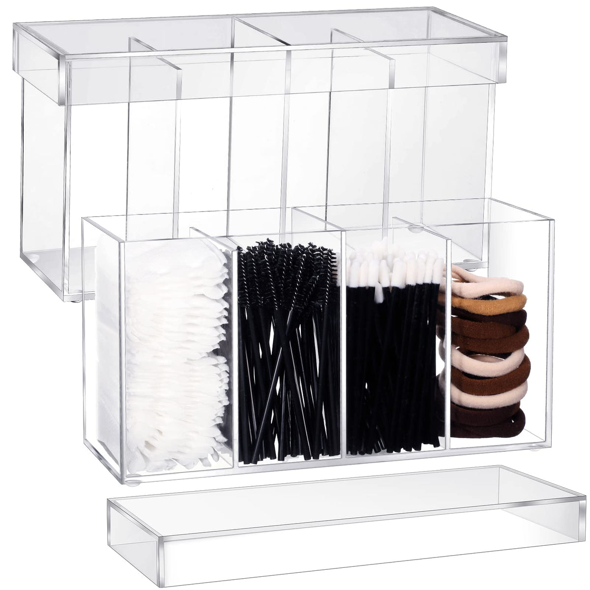 Yulejo 4 Compartment Acrylic Makeup Organizer With Lid - Clear Storage For Cosmetics & Office Supplies