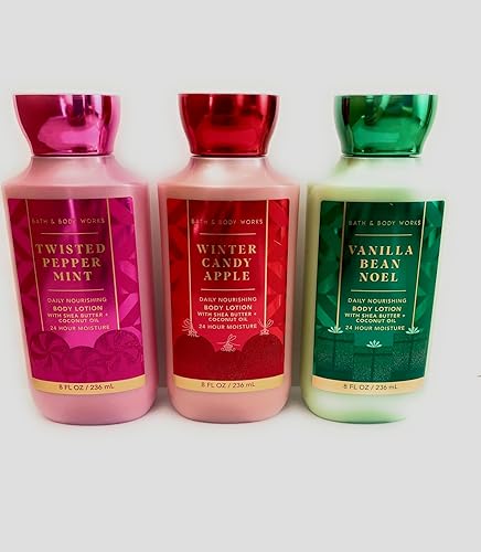 Bath & Body Works Holiday Lotion Set - 3 Full Size 8Oz Bottles: Vanilla Bean, Winter Candy, Peppermint