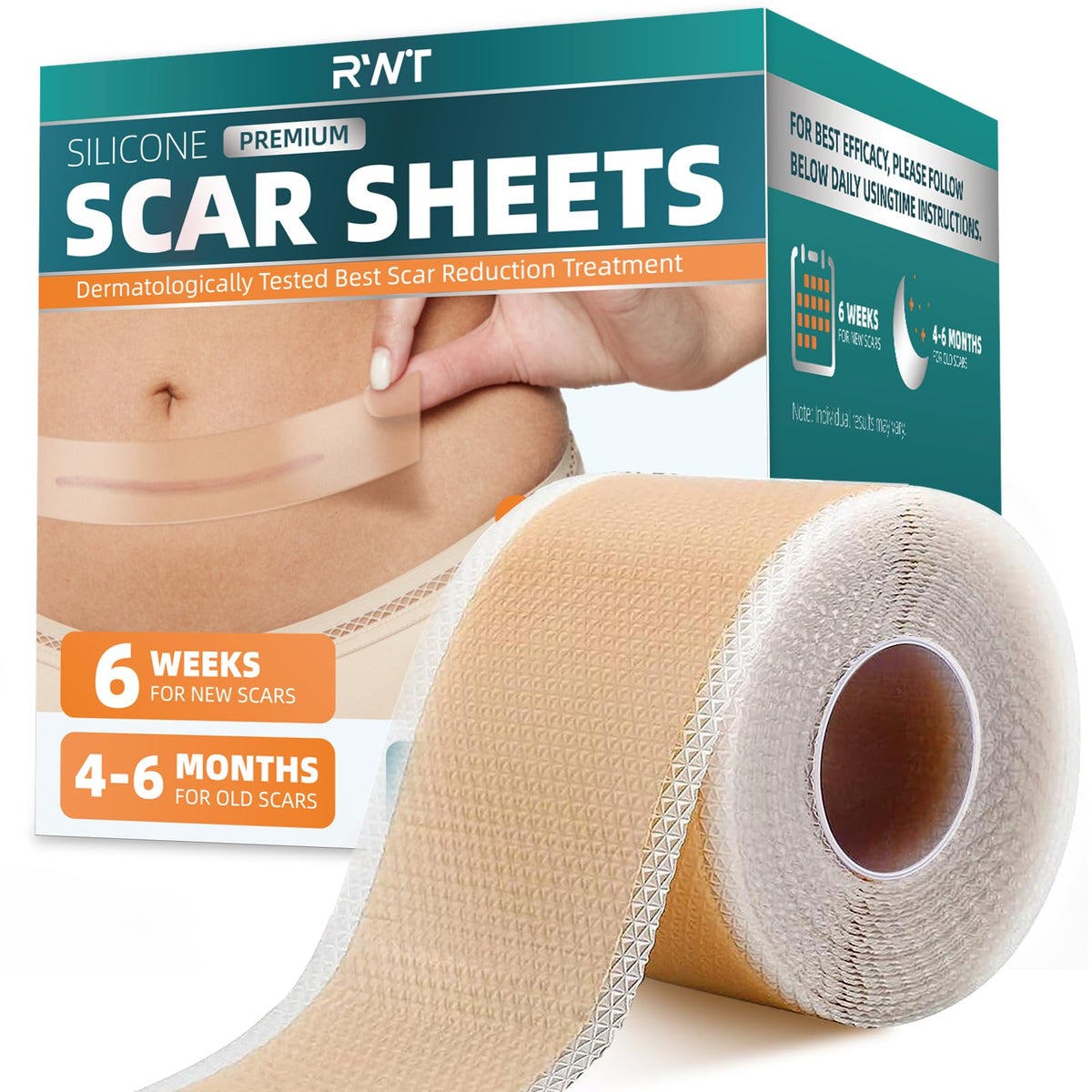 Rwt Silicone Scar Sheets - 60&quot; Medical Grade Scar Tape For Keloid, C-Section, Acne Removal