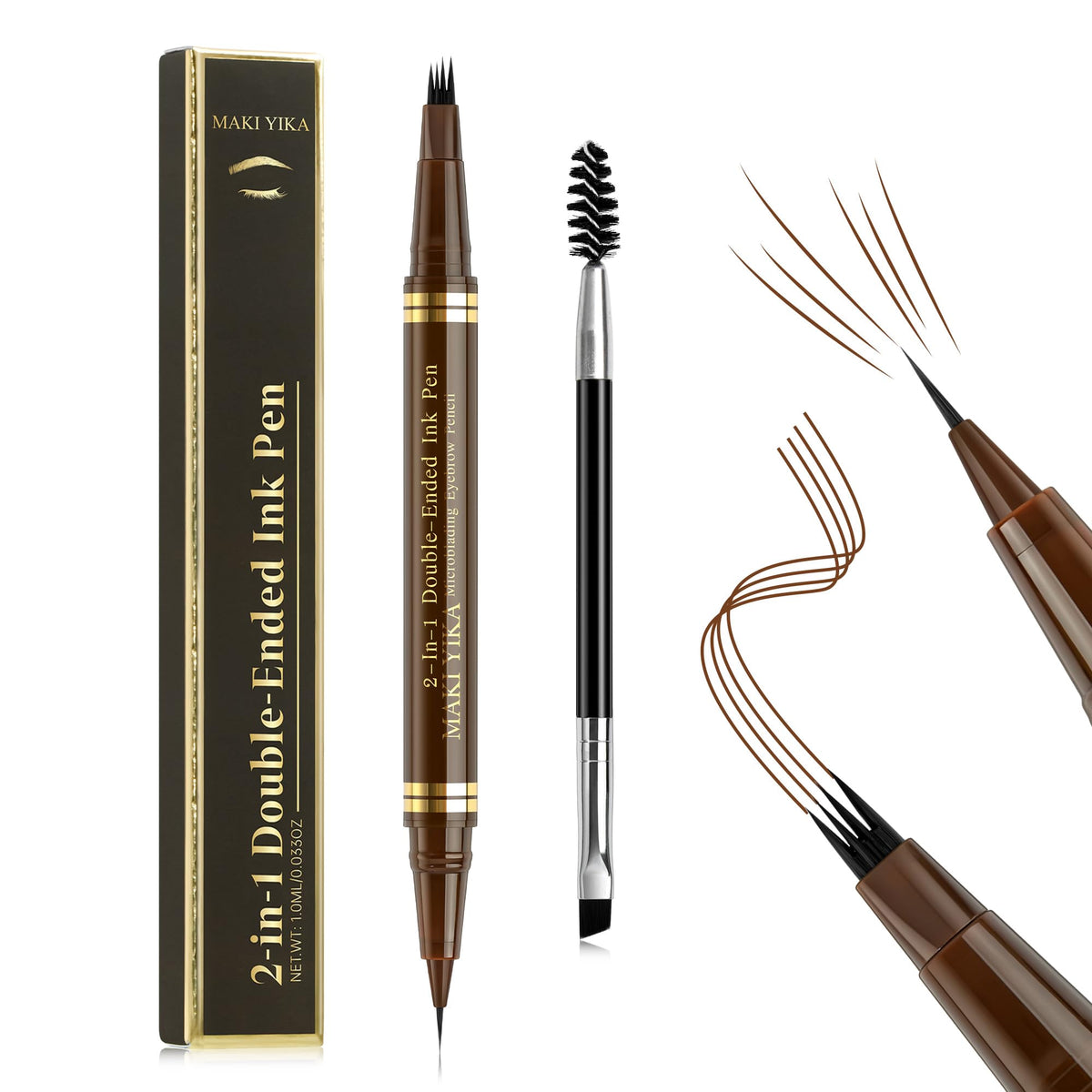 Maki Yika Waterproof Microblading Eyebrow Pencil, A-Light Brown, Dual-Ended Brush, 4 Tip