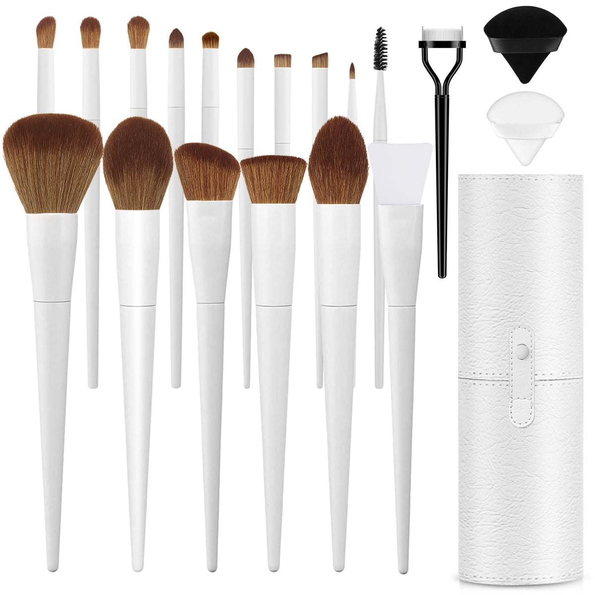 Luxbru 20Pc Professional Makeup Brush Set With Case - Pearl White Travel Brushes & Powder Puffs