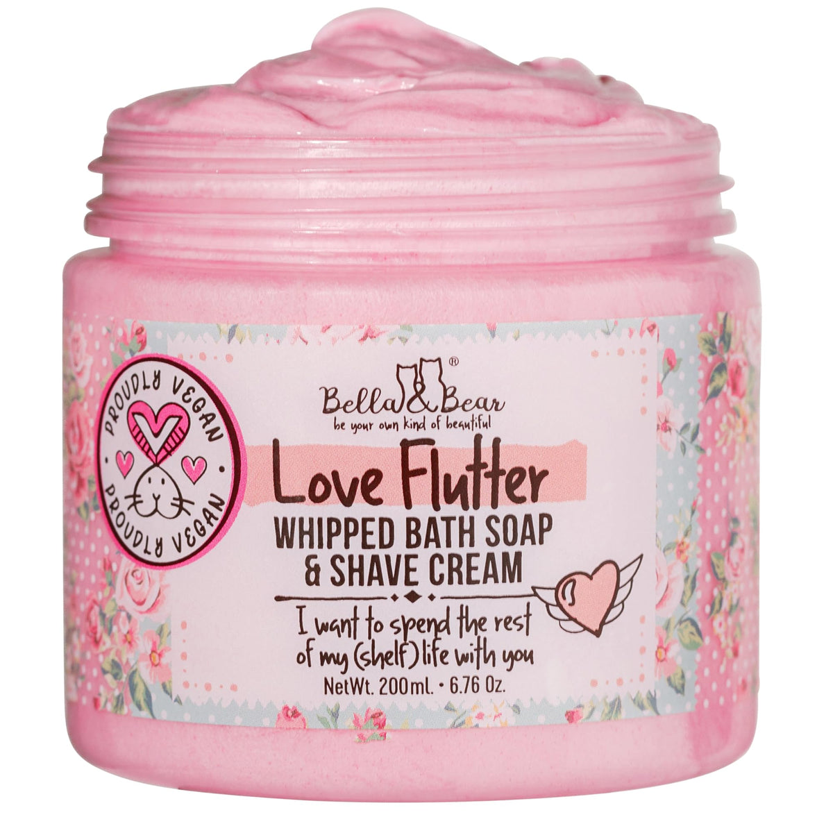 Bella & Bear Love Flutter Whipped Bath Soap & Shave Cream - Vegan, Paraben Free, 6.7 Oz