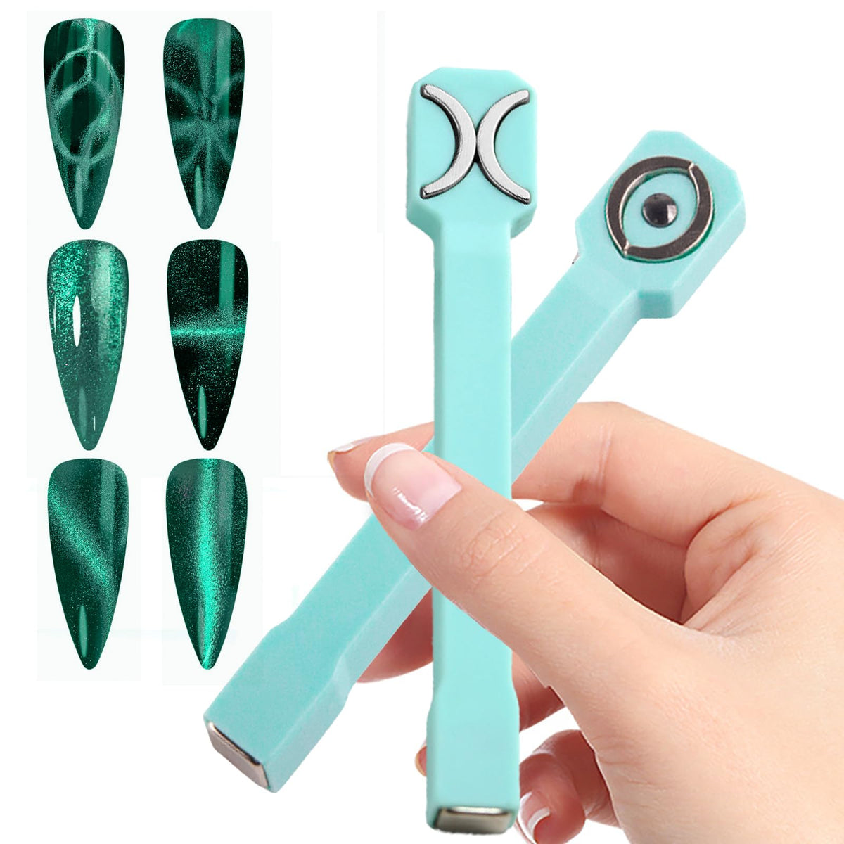 Molilon 3-In-1 Nail Magnet Tools For Nail Art - Strong Magnetic Cat Eye Gel, Cyan