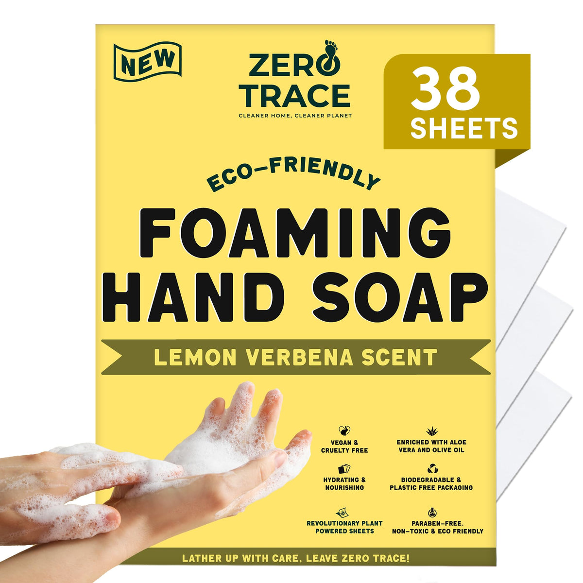 Zero Trace Foaming Hand Soap Sheets - Eco-Friendly, Lemon Verbena, 38 Count, Plastic Free