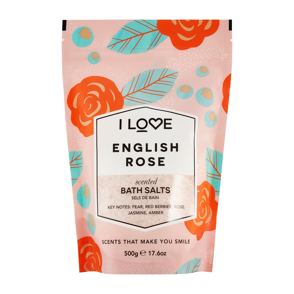 I Love English Rose Scented Bath Salts - Relaxing & Hydrating Soak - 17.6 Oz