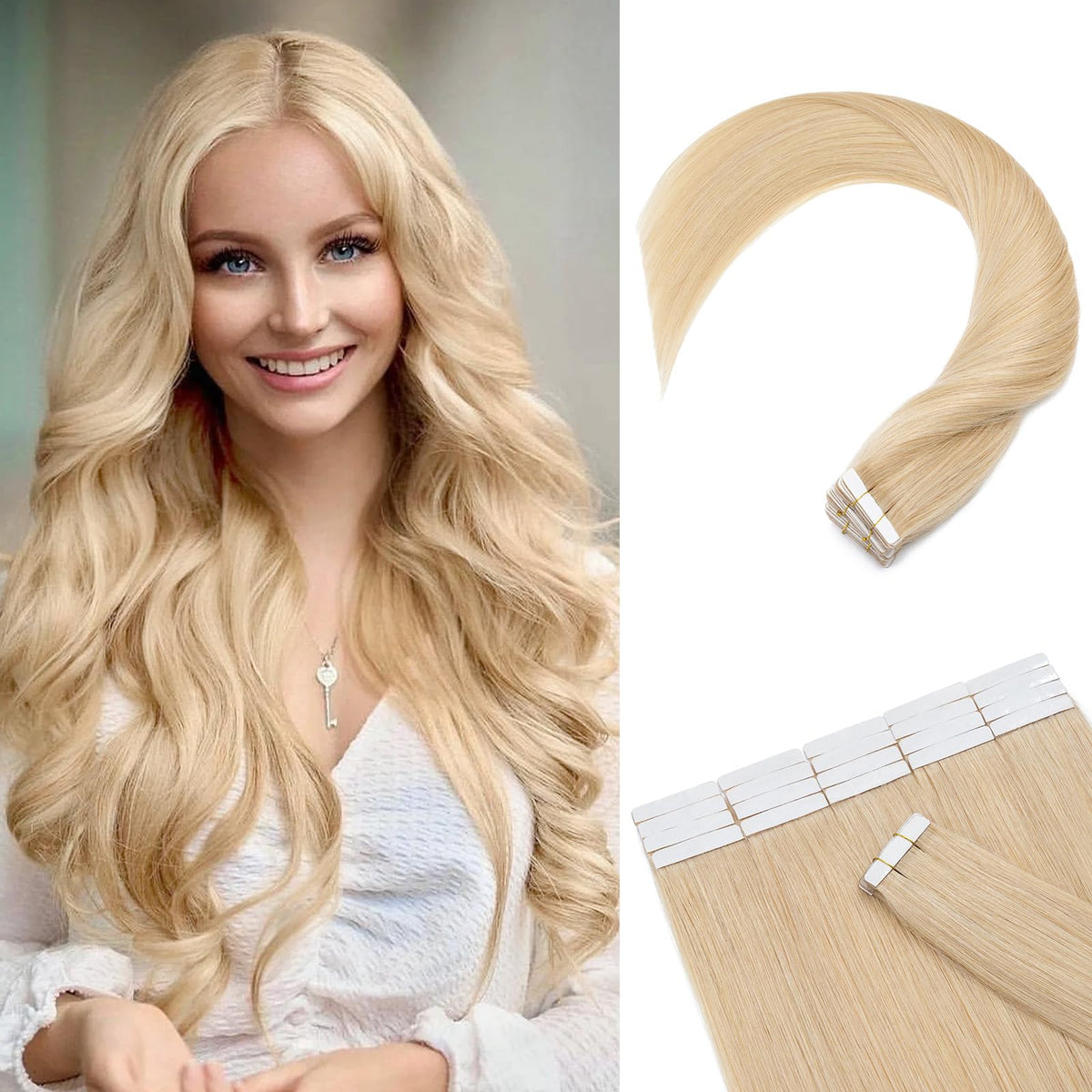 Rich Choices 22&quot; Tape In Hair Extensions, 30G Balayage Natural Blonde, 100% Remy Human Hair