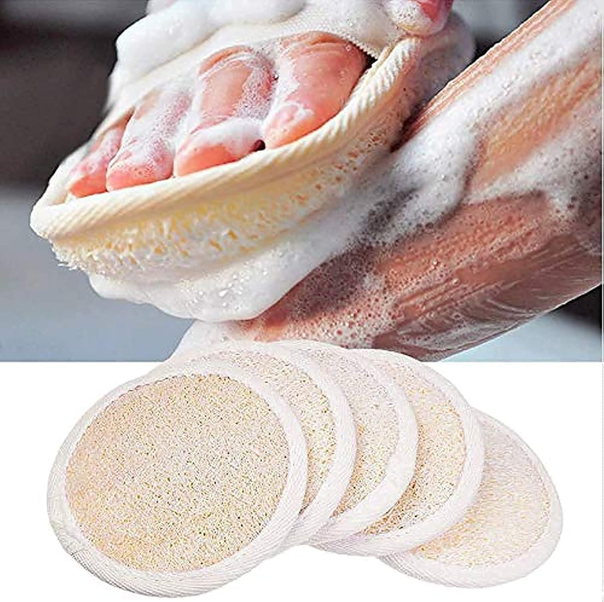 Eco-Fused Loofah Pads - Exfoliating Natural Sponges For Face/Body Wash - 5 Count Pack