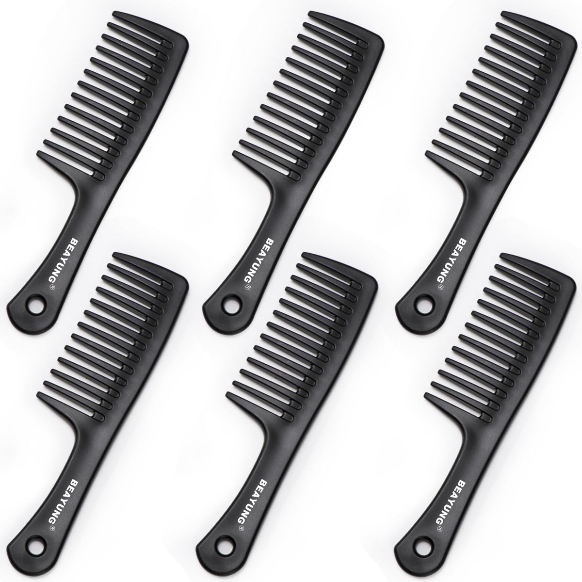 Beayung 6 Pcs Wide Tooth Comb Set For Curly Hair - Detangling & Styling Tool - Black