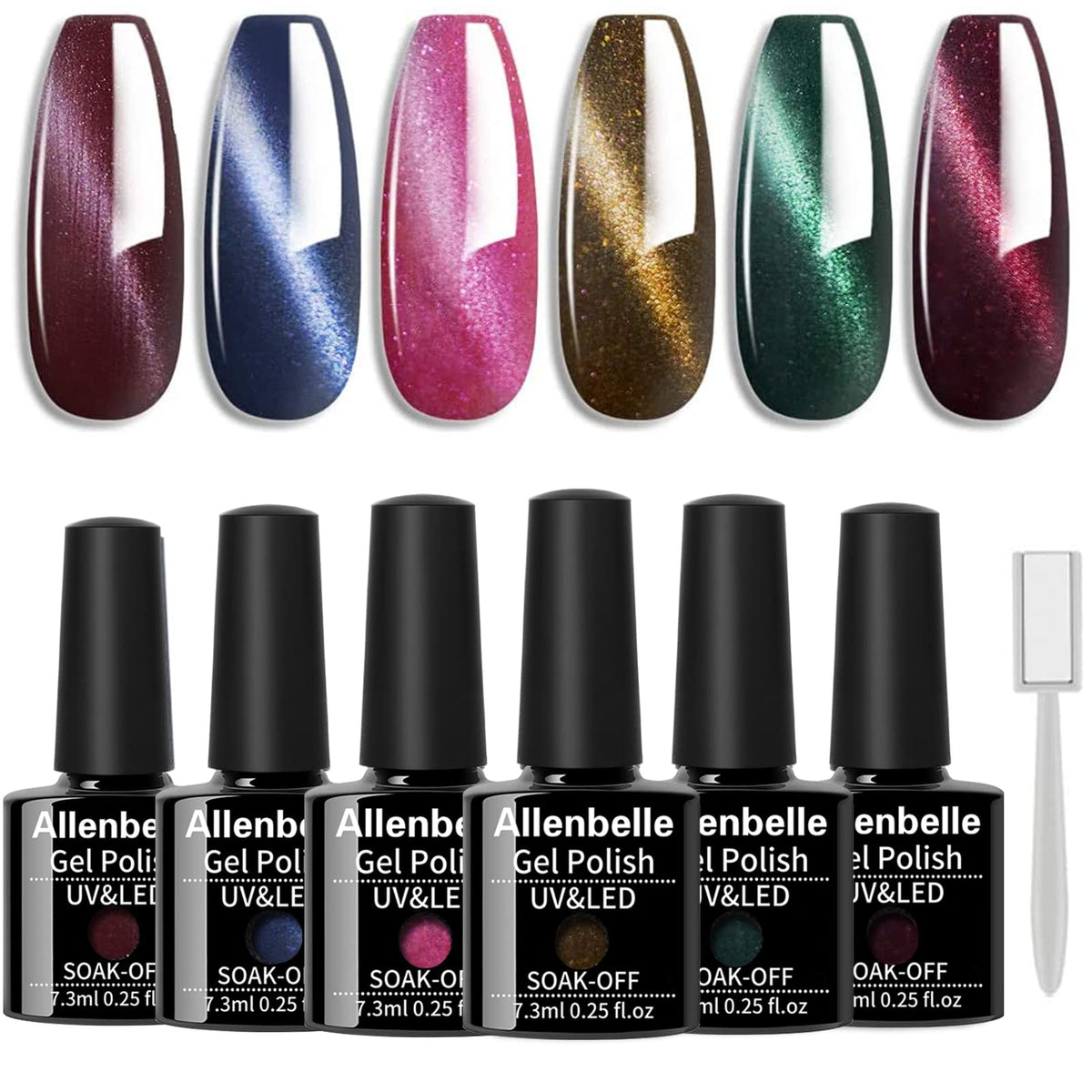 Allenbelle Cat Eye Gel Nail Polish, Uv Soak Off, 7.3Ml, 6My-003, Magnetic Effect