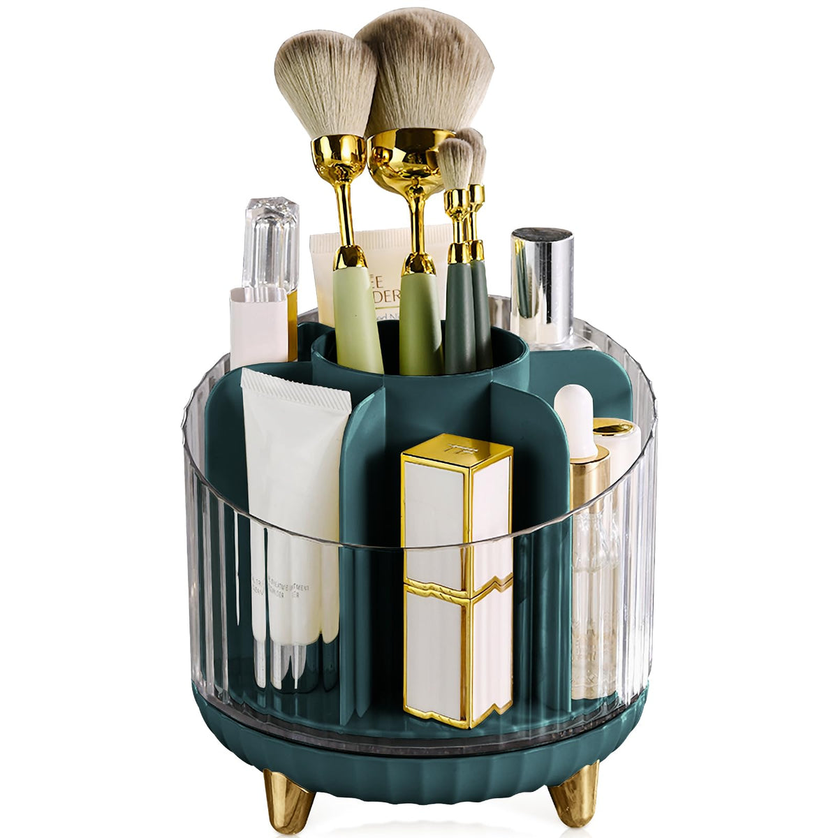 Canitoron 360° Rotating Makeup Brush Holder - Green Cosmetic Organizer For Vanity & Bathroom