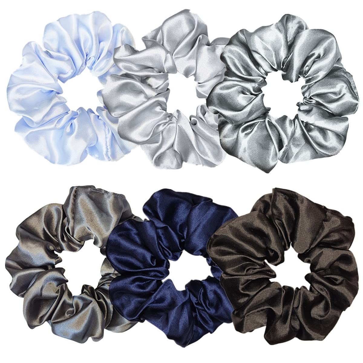 Sufermoe 6 Pcs Satin Silk Hair Scrunchies - Blue & Gray Soft Hair Ties for Women & Girls