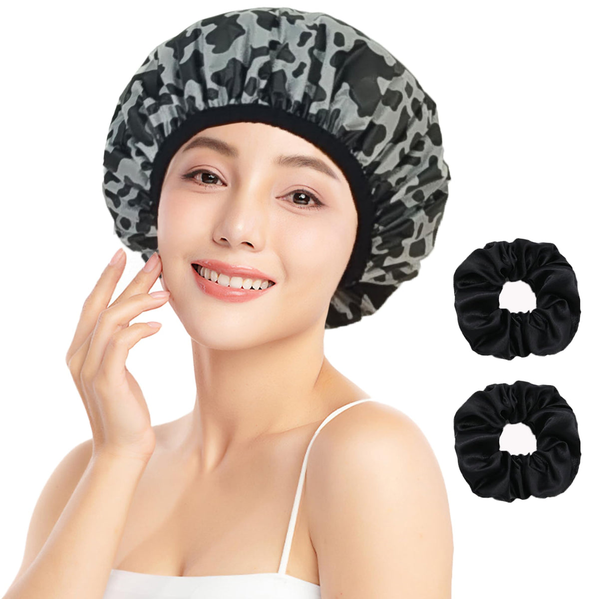 Vidsel Waterproof Satin Lined Shower Cap For Women - Reusable, Large, Double Layer For Curly Hair