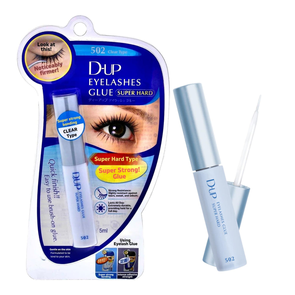 D-Up Super Strong Clear Eyelash Glue For Extensions, Waterproof Rubber Latex Adhesive, 502